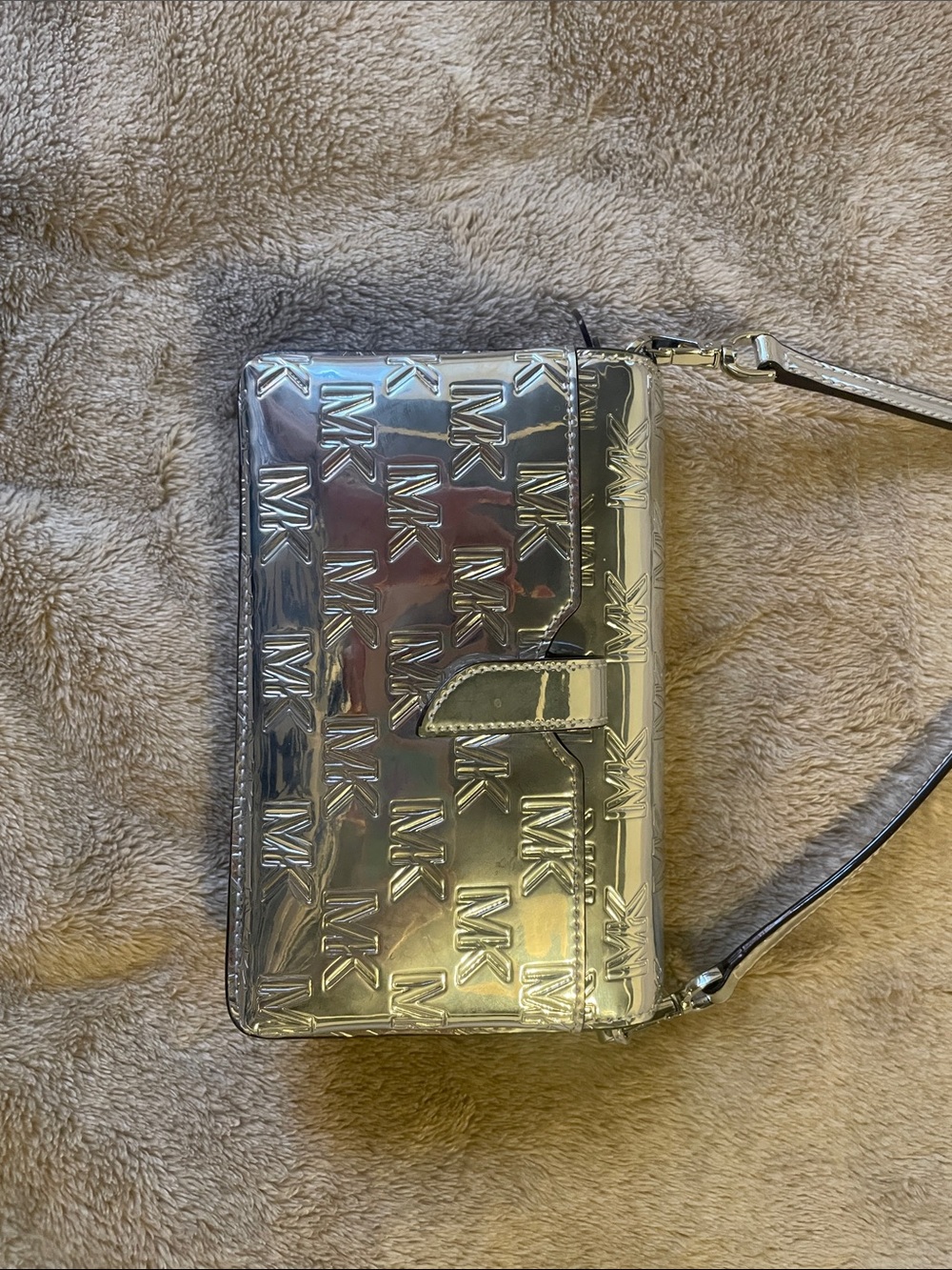 Michael Kors Metallic Silver MK Logo Crossbody Bag - Picture 3 of 6
